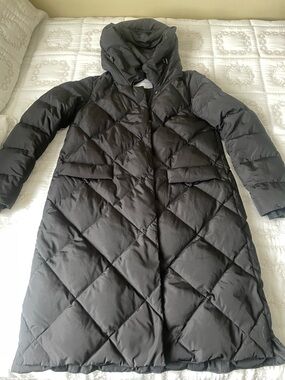 Long Black Quilted Hooded Puffer Coat